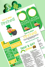 Load image into Gallery viewer, The &quot;You’ve Been Pinched&quot; set by VIP Vault offers St. Patrick&#39;s Day game materials with leprechaun designs, gold accents, activity instructions, gift ideas, and includes printable signs to boost your themed fun.
