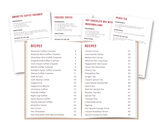 A Drink Mix Gifts in a Jar Digital Cookbook with Printable Gift Tags by Wondermom Wannabe for homemade drink mixes recipes.
