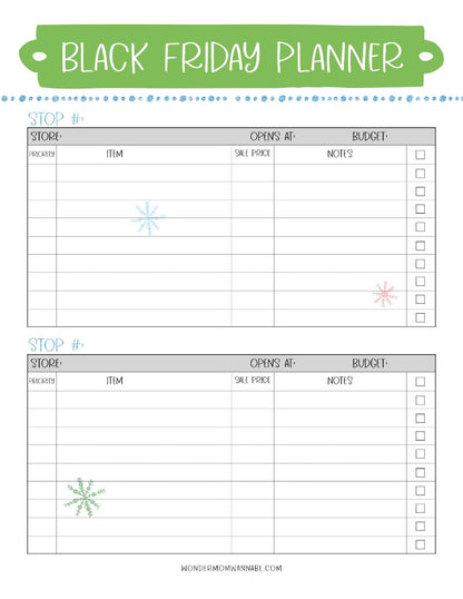 A Wondermom Shop Christmas and holiday prep planner, The Most Wonderful Time of the Year Christmas Planner, with menu planning specifically designed for Black Friday.