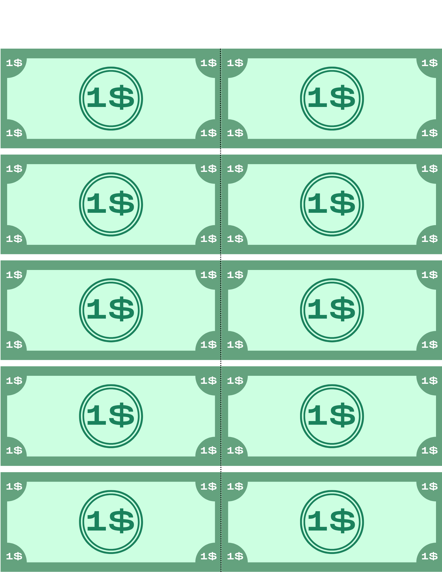 An illustration showcasing twelve one-dollar bills neatly arranged in a grid pattern, ideal for the Grocery Store Pretend Play Kit by Wondermom Shop, allowing children to experience realistic grocery shopping and enhancing their imaginative store play.