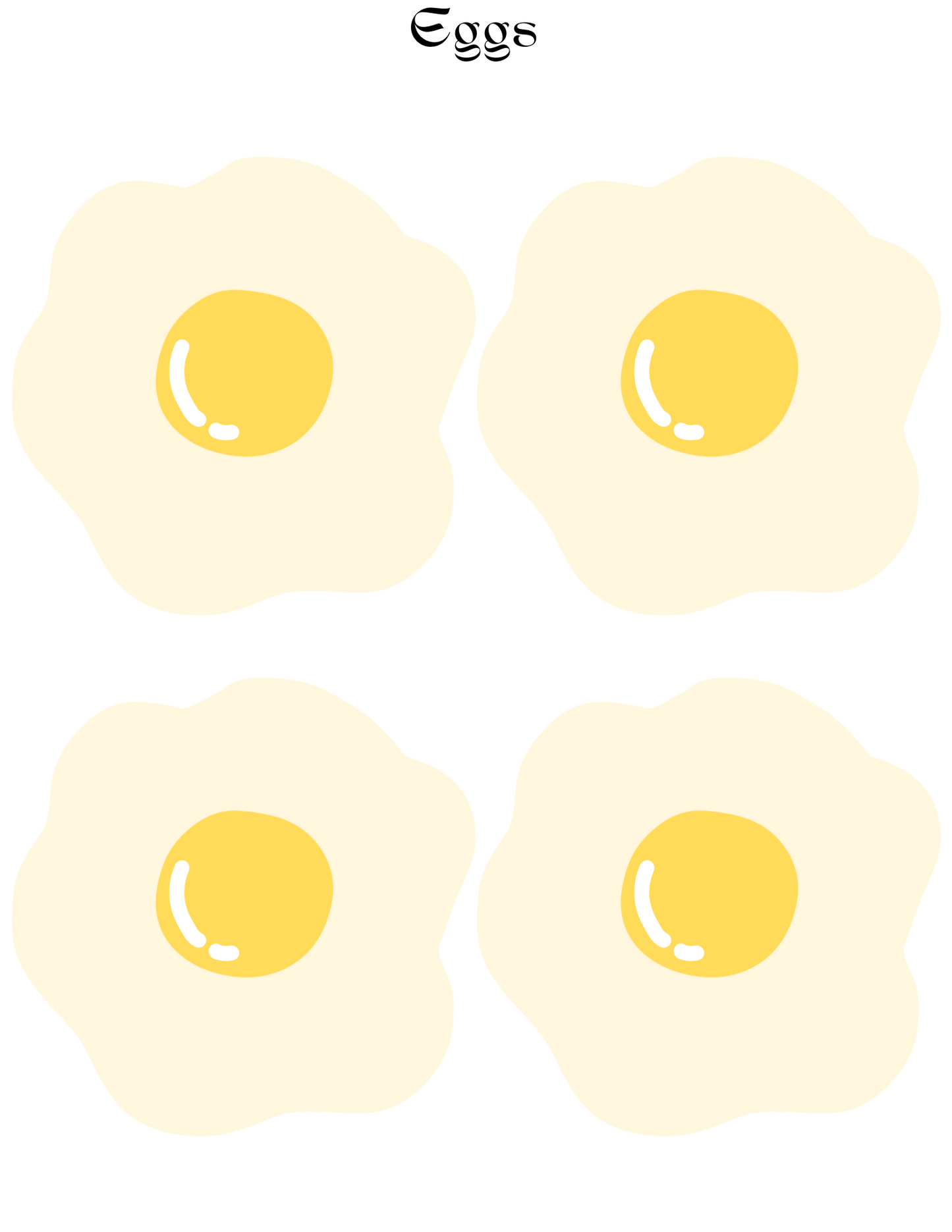 Featuring an illustration of four fried eggs with yellow yolks and white edges, arranged in a 2x2 grid—ideal for aspiring chefs who want to enrich their digital products or add flair to the Burger Joint Pretend Play Kit by Wondermom Shop.