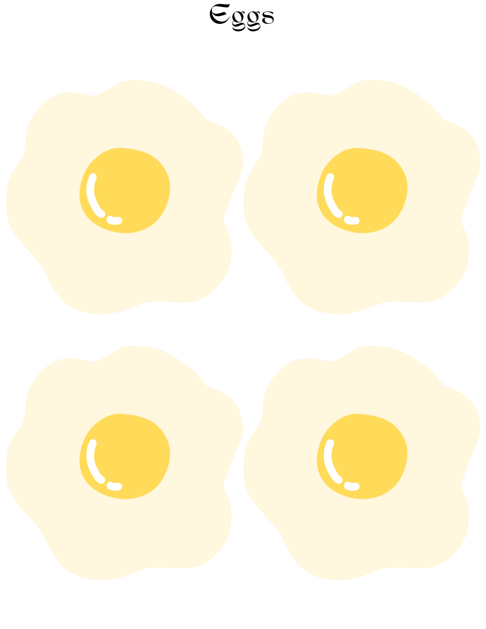 Featuring an illustration of four fried eggs with yellow yolks and white edges, arranged in a 2x2 grid—ideal for aspiring chefs who want to enrich their digital products or add flair to the Burger Joint Pretend Play Kit by Wondermom Shop.