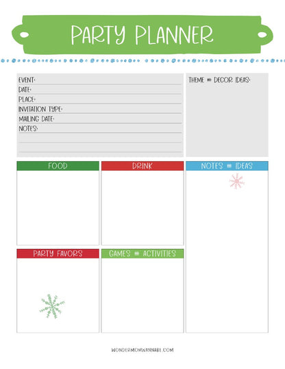A printable The Most Wonderful Time of the Year Christmas Planner with a green and red background, available at Wondermom Shop.