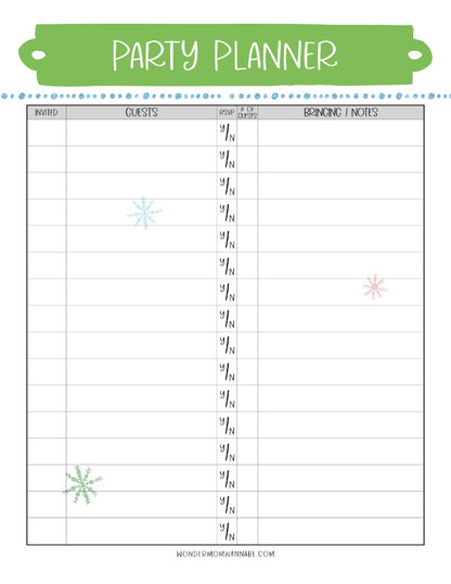 A printable The Most Wonderful Time of the Year Christmas Planner with a snowflake on it, perfect for holiday prep and menu planning from Wondermom Shop.