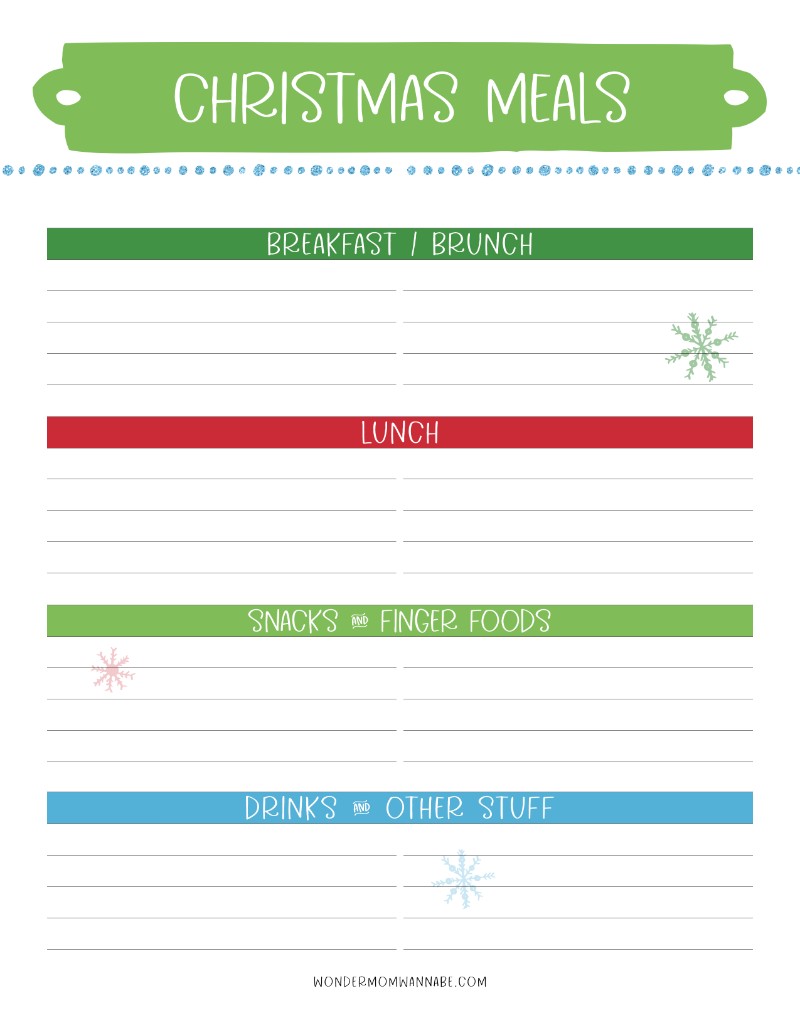 A Most Wonderful Time of the Year Christmas Planner from Wondermom Shop, with a green and blue background, perfect for holiday prep and menu planning.
