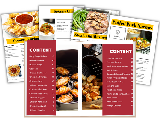 A Wondermom Wannabe cookbook with a variety of healthy meals and a multitude of flavors, including Air Fryer Dinner Recipes.
