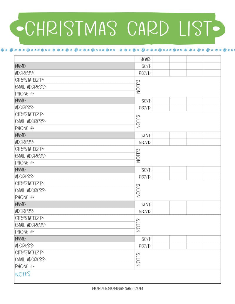 Wondermom Shop's The Most Wonderful Time of the Year Christmas Planner with printable holiday card list.