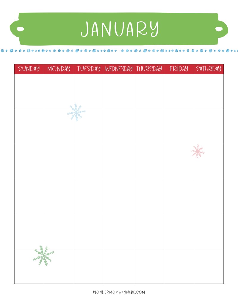 Printable January calendar with snowflakes for holiday prep and menu planning.

Revised Sentence: The Most Wonderful Time of the Year Christmas Planner from Wondermom Shop, featuring a printable January calendar with snowflakes, for holiday prep and menu planning.