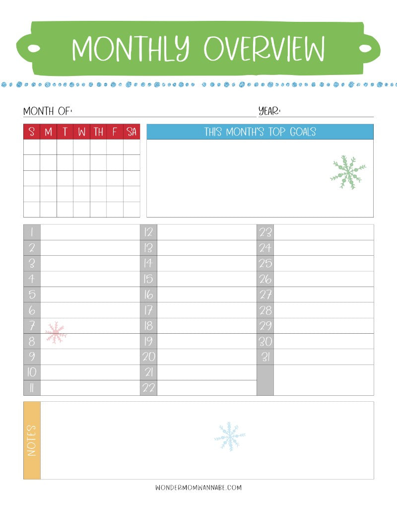 A printed The Most Wonderful Time of the Year Christmas Planner calendar for holiday prep and menu planning from Wondermom Shop.