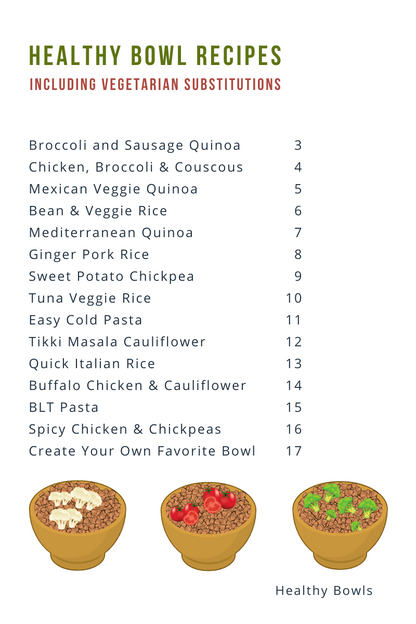 Quick and easy Healthy Bowls College Cookbook recipes perfect for college students with vegetarian substitutions, brought to you by Wondermom Wannabe.