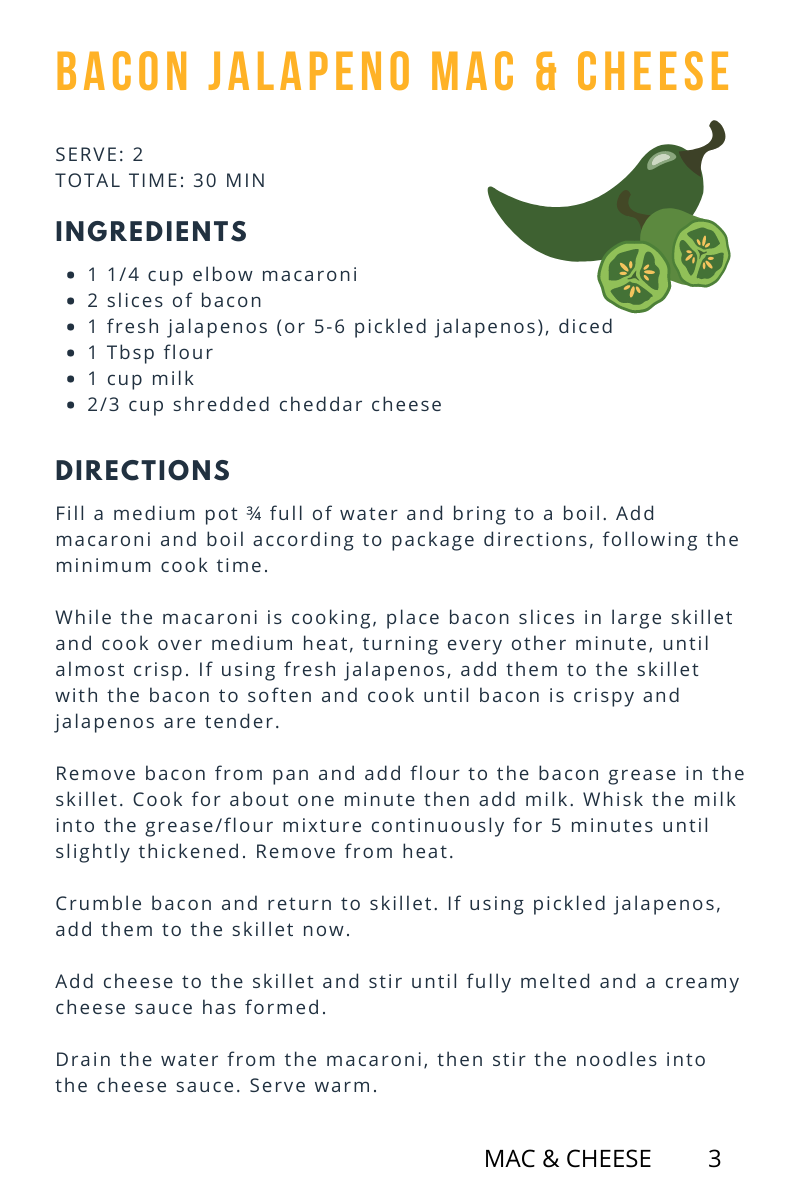 Wondermom Wannabe's Mac and Cheese College Cookbook recipe for Bacon Jalapeno Mac and Cheese.