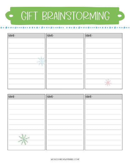 A Most Wonderful Time of the Year Christmas Planner with gift brainstorming from Wondermom Shop.