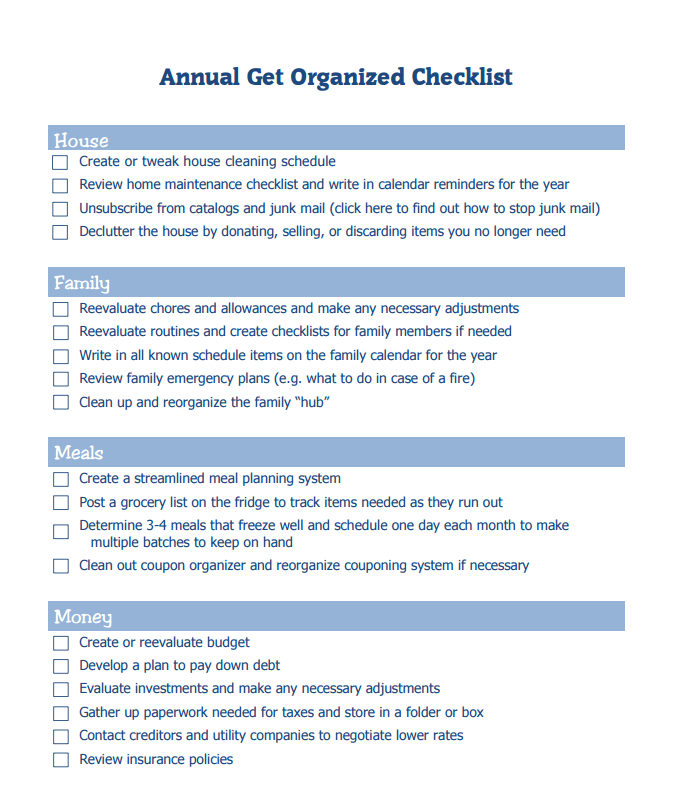 An VIP Vault Get Organized Checklist For The Year.