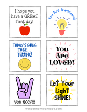 Load image into Gallery viewer, A set of free printable Back to School Kit teacher appreciation cards from Wondermom Shop.
