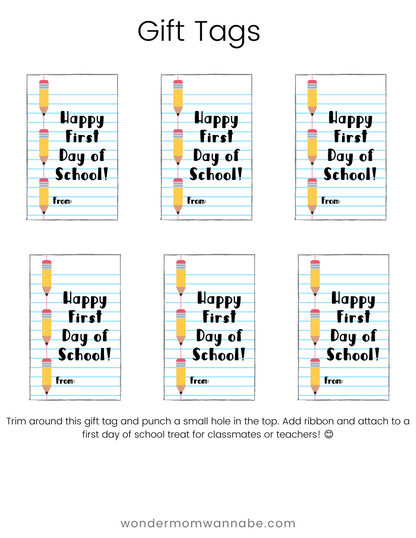 Happy Wondermom Shop Back to School Kit gift tags.