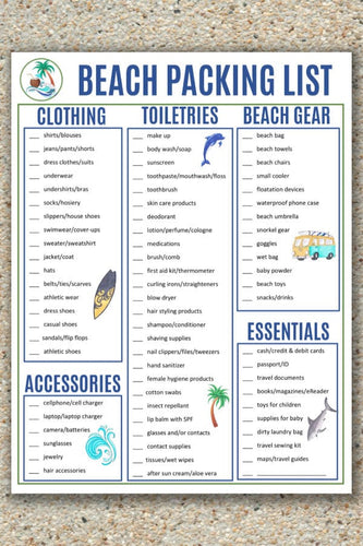 VIP Vault Beach Vacation Packing List.