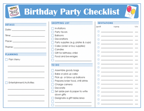 A VIP Vault Birthday Party Checklist with balloons and balloons.