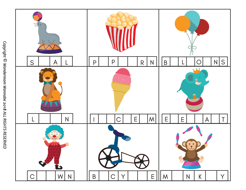 Discover the Carnival Activity Kit for Kids by Wondermom Shop—a vibrant printable grid featuring words like seal, popcorn, and balloons. This digital kit offers exciting carnival games that entertain and educate in a lively way!.