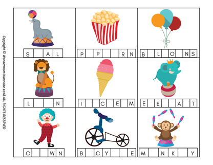 Discover the Carnival Activity Kit for Kids by Wondermom Shop—a vibrant printable grid featuring words like seal, popcorn, and balloons. This digital kit offers exciting carnival games that entertain and educate in a lively way!.