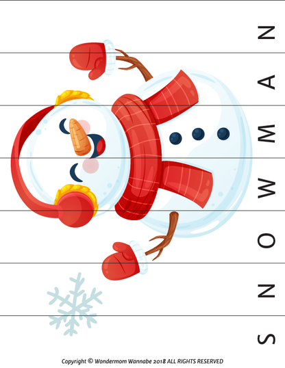 A snowman wearing a scarf and hat is part of the Wondermom Shop Christmas Activity Kit for Kids.