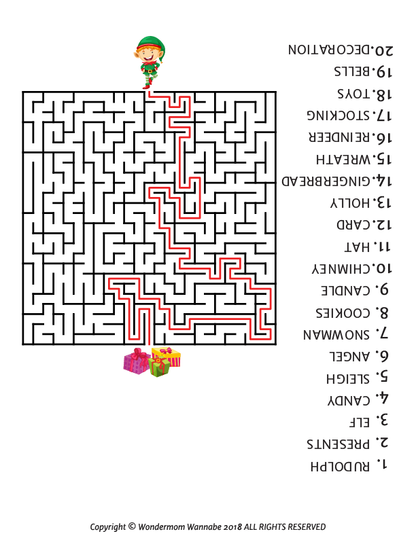 An engaging Wondermom Shop Christmas Activity Kit for Kids, featuring a maze adorned with a picture of Santa Claus, perfect for the holiday season.