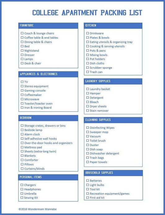 VIP Vault's College Apartment Packing List.