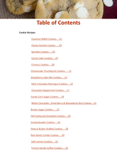 Load image into Gallery viewer, A delectable table of contents for the Family&#39;s Favorite Cookie Recipes Digital Cookbook by Wondermom Wannabe filled with mouthwatering baking ideas and delicious recipes.
