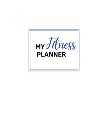 Cover page titled "My Fitness Planner" by Wondermom Shop, featuring a white background with a blue border—ideal for tracking body measurements and planning workouts.