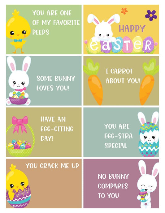 VIP Vault's Easter Lunchbox Notes: Delightful digital printables filled with pun-filled phrases like "You are egg-stra special" and "No bunny compares to you," featuring charming rabbits, chicks, eggs, and carrots to brighten up any Easter lunchbox.