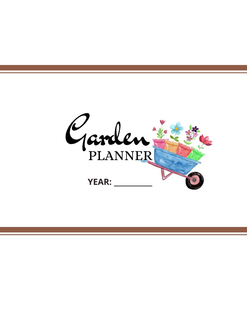 A Wondermom Shop Garden Planner featuring a wheelbarrow filled with vibrant flowers.