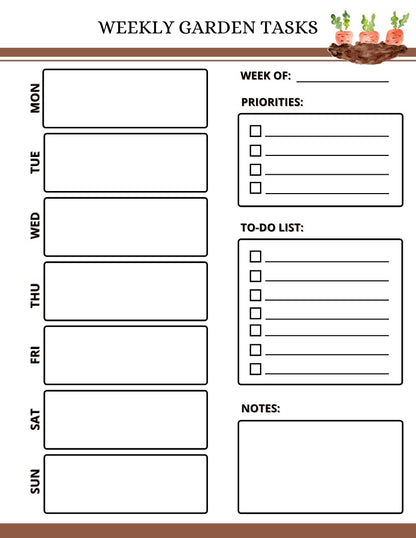 Printable weekly Garden Planner template from Wondermom Shop.