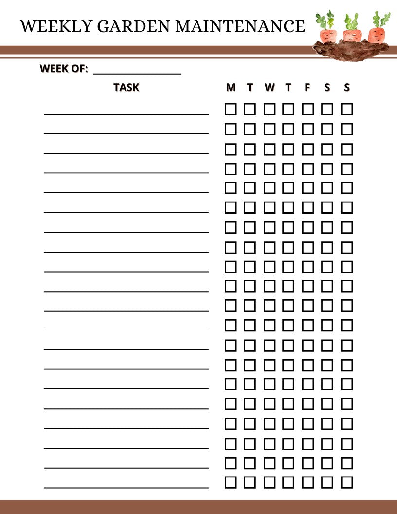 Printable weekly Garden Planner maintenance checklist from Wondermom Shop.