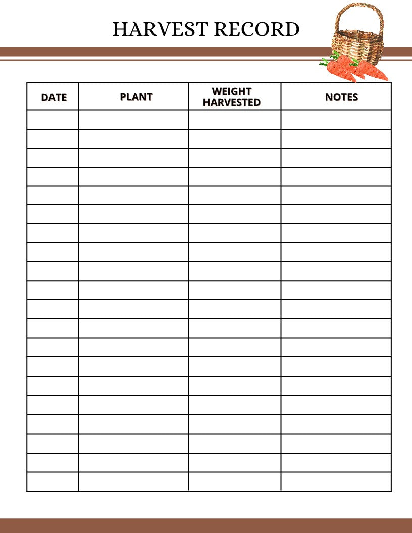 A Wondermom Shop Garden Planner with a harvest record sheet and a basket.
