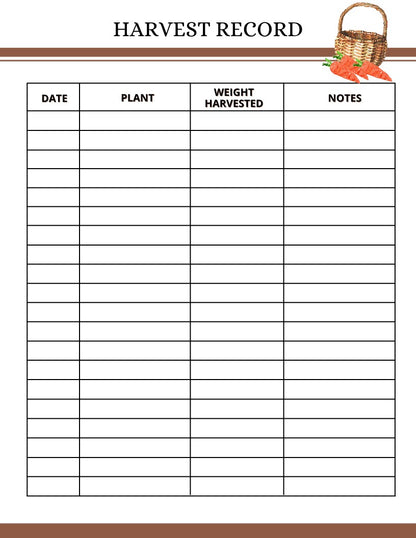 A Wondermom Shop Garden Planner with a harvest record sheet and a basket.