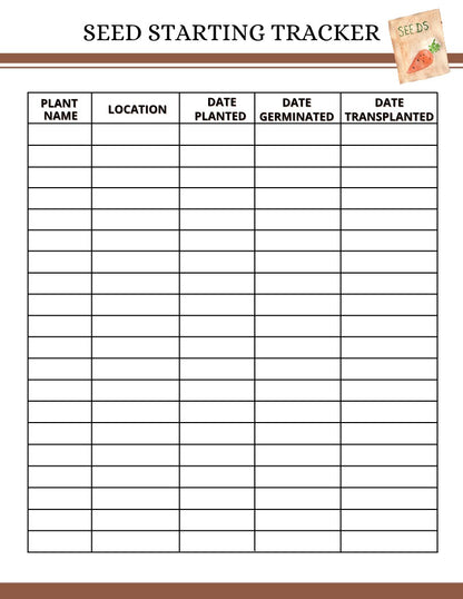 Printable Garden Planner seed starting tracker template by Wondermom Shop.