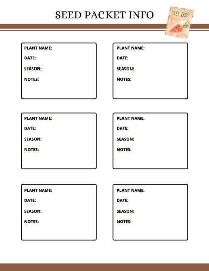 Printable Garden Planner seed packet information template from Wondermom Shop.