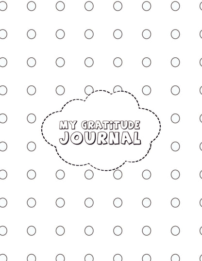 A vibrant cover page for the 'Gratitude Journal for Kids' from Wondermom Shop, adorned with a simple dotted pattern, perfect as a digital product for children.