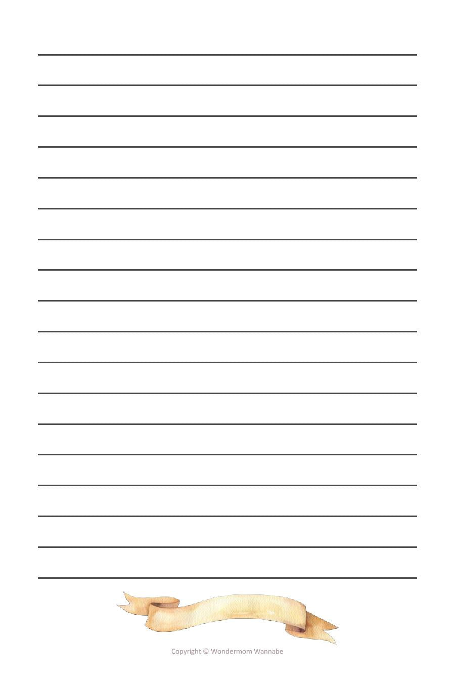 Decorative lined paper with a ribbon at the bottom, perfect for journaling your gratitude, from the "30 Days of Gratitude Bundle" by Wondermom Shop.