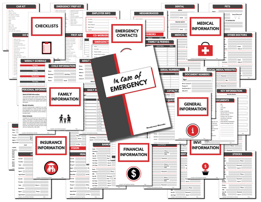A Emergency Preparedness Bundle with a red and black cover from Wondermom Shop.