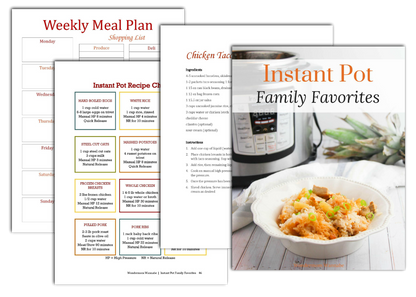 Wondermom Wannabe's Instant Pot Family Favorites Digital Cookbook weekly meal plan.