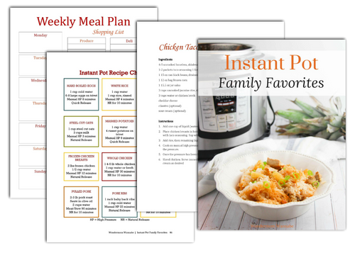 Wondermom Wannabe's Instant Pot Family Favorites Digital Cookbook weekly meal plan.