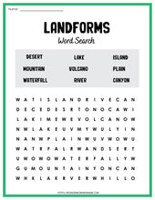 Load image into Gallery viewer, This digital Landforms Activity Set from Wondermom Shop offers an educational activity in the form of a landforms word search worksheet.
