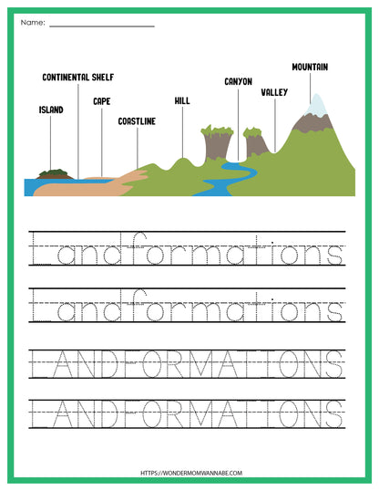 Wondermom Shop Landforms Activity Set with educational activities.