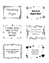 Load image into Gallery viewer, A set of black and white Lunch Notes For Kids with the words thinking you&#39;re a super star by VIP Vault.
