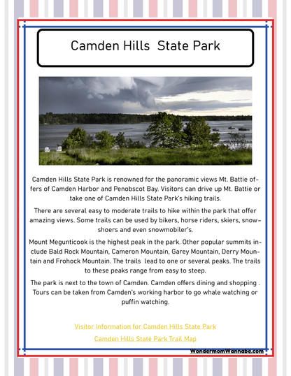 A card with a picture of a lake and clouds, capturing the serene beauty highlighted in the Wondermom Shop's "Maine Travel Guide and Activity Kit for Kids.