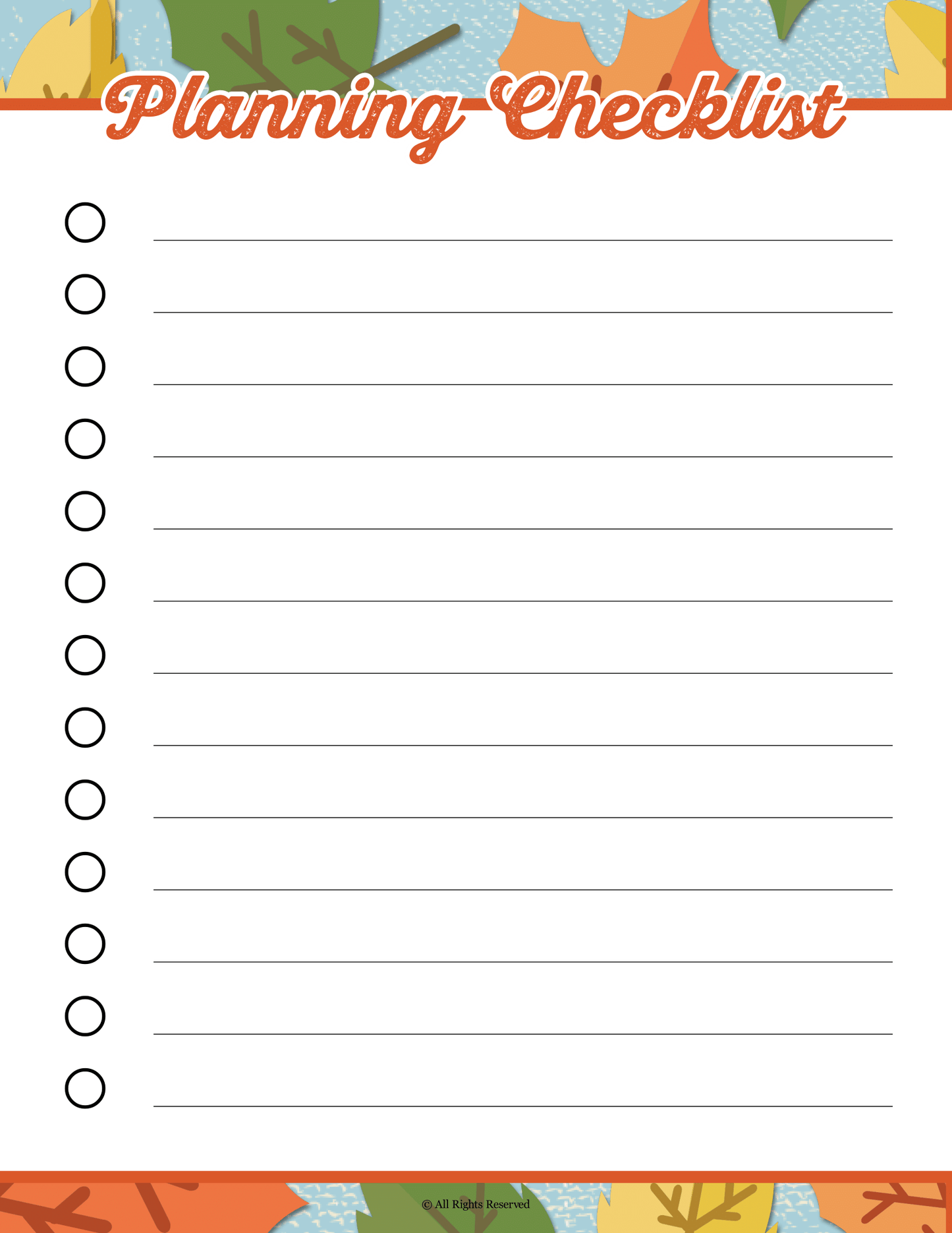 A printable Thanksgiving Planner with leaves on it, perfect for your Thanksgiving preparations, brought to you by Wondermom Shop.