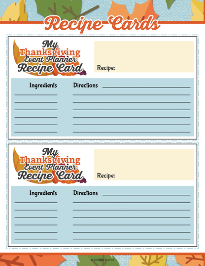 Printable Wondermom Shop Thanksgiving Planner recipe cards.