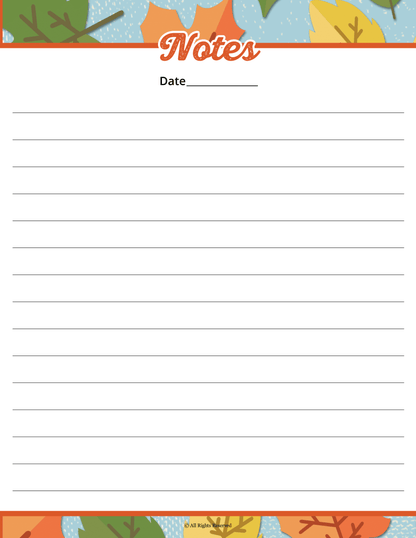 A Thanksgiving Planner from Wondermom Shop, with autumn leaves on it, perfect for Thanksgiving planning.