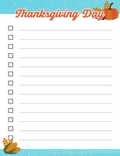Load image into Gallery viewer, A printable Wondermom Shop Thanksgiving planner with a turkey and pumpkins.
