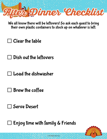 A Wondermom Shop Thanksgiving Planner for an after dinner checklist.